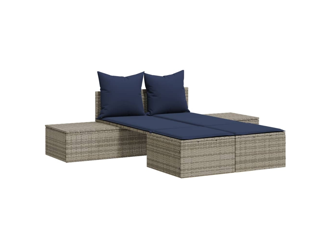 Chaise longue doble con cojines de mimbre, patas grises, EXCLUSIVA MAISON