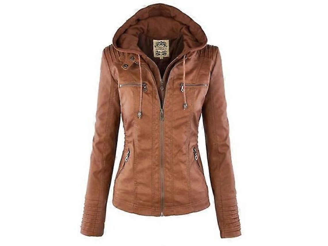 Chaqueta De Cuero Falso Para Mujer Con Capucha Invierno Otoño Moto Negro Tallas Xxl Khaki Xxl Caqui