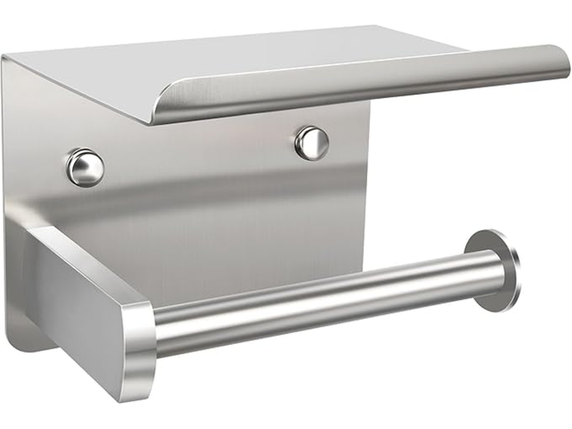 Soporte mural para rollos con estante, acero inoxidable, plateado Tommy01