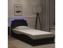 Estructura Cama Con Luces Led Cuero Sintético Negro 80x200 Cm