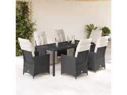 Juego de comedor de jardín de 7 piezas DKD Home Decor con cojines de mimbre negros