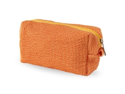 Bolso De Maquillaje De Color Sólido Versátil Naranja Con Cremallera De Metal Y Gran Capacidad