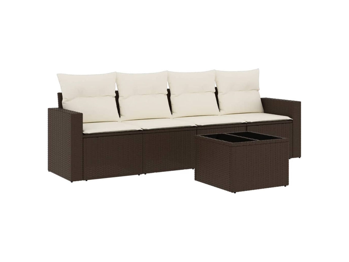 Maison Exclusive - Conjunto de sofá de jardín de 5 piezas con cojines, mimbre y patas marrones
