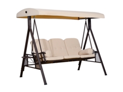 Mecedora de jardín de 3 plazas, máxima comodidad, toldo reclinable, cojines, bandejas retráctiles, 121x208x172cm, beige, ZENCORE SERVICES