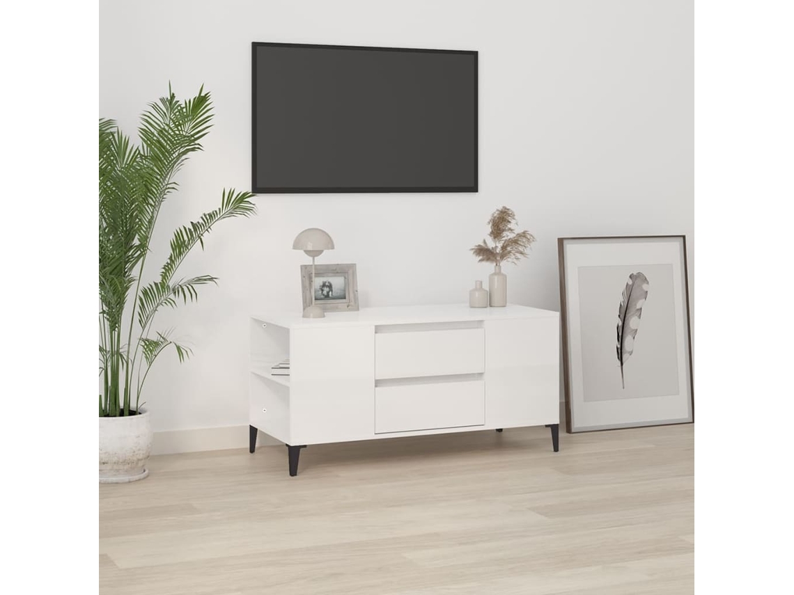 Estantería/Mueble para TV 102X44,5X50 cm de Derivados de Madera Blanco Brillante