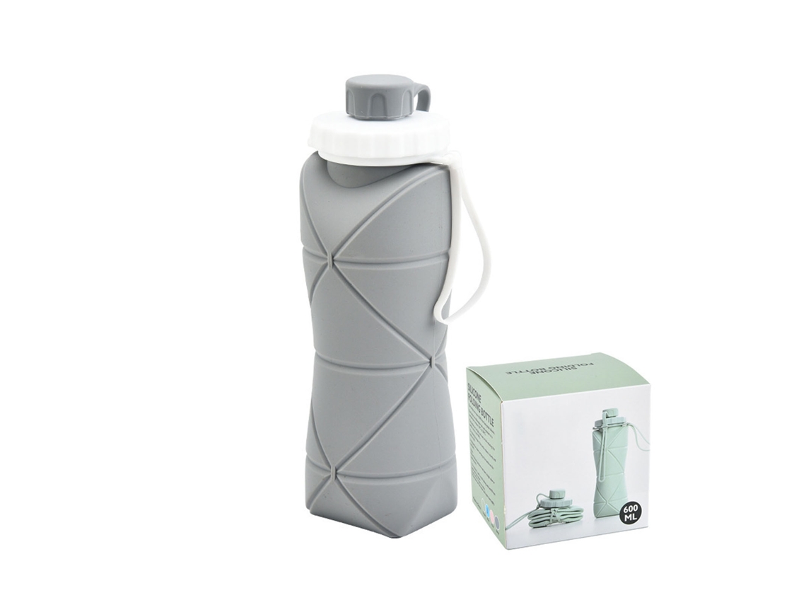 Botella De Agua Colapsable 600ml Silicona Grado Alimentario Boca Ancha Segura Para Niños Camping Viajes Deportes Gris Claro