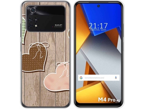 Carcasa para Xiaomi Poco M4 Pro 4G TUMUNDOSMARTPHONE Dibujos Corazones Madera Multicolor