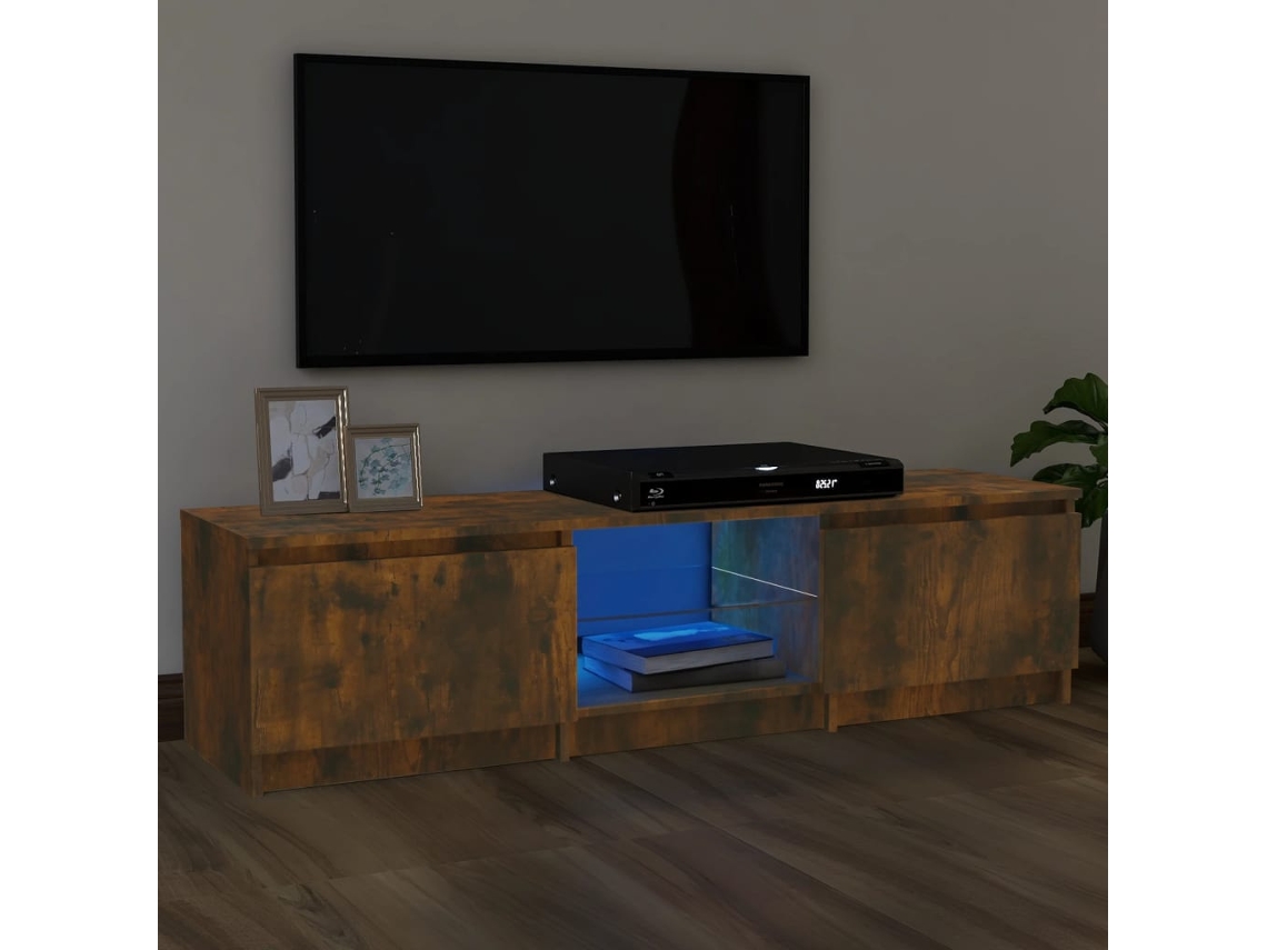 Estantería/Mueble de TV con luces Led 140X40X35,5 Cm Roble Ahumado