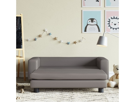 Sofá para niños con reposapiés cuero sintético gris 100x50x30cm VIDAXL
