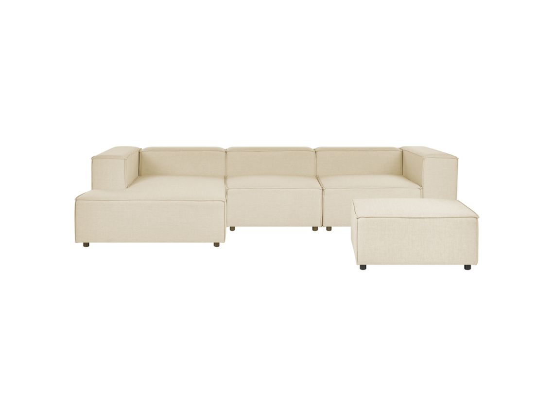 Sofá esquinero con reposapiés BELIANI Aprica de Lino Beige 326x180x68