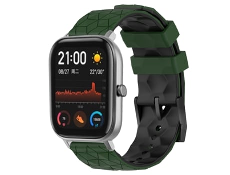 Correa de reloj inteligente para Amazfit GTS 20 mm con textura de fútbol Correa de silicona bicolor (verde militar + negro)
