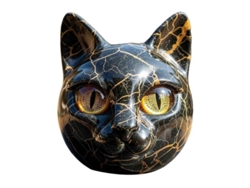 Escultura de gato de resina con ojos color ámbar y textura de mármol para decoración y regalo - Negro