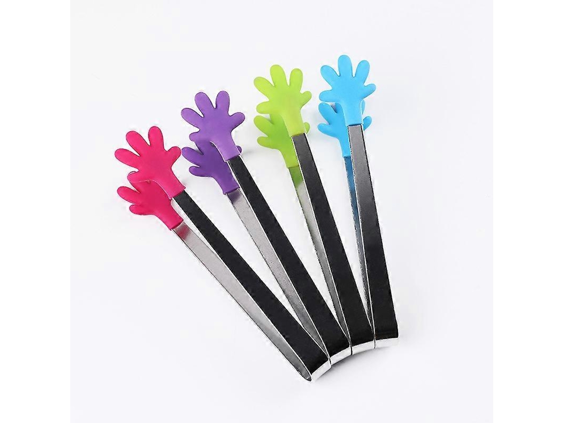 Juego de 4 mini pinzas de acero inoxidable con puntas de silicona para helados y canapés.