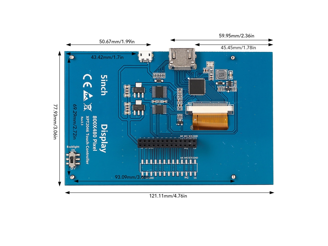 Pantalla Táctil Lcd Tft Hd De 5 Pulgadas Para Raspberry Pi 4b 3b+ 3b 2b+ Bb