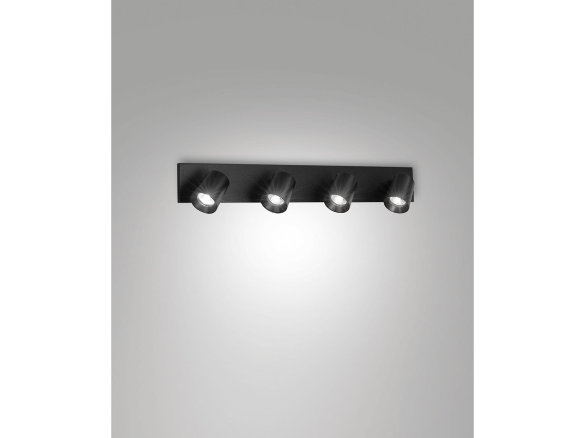 Foco De Techo Modo De 4 Luces, Estructura De Aluminio Fundido A Presión, Negro, Casquillo Gu10, Ideal Para Iluminación Interior, Moderno.