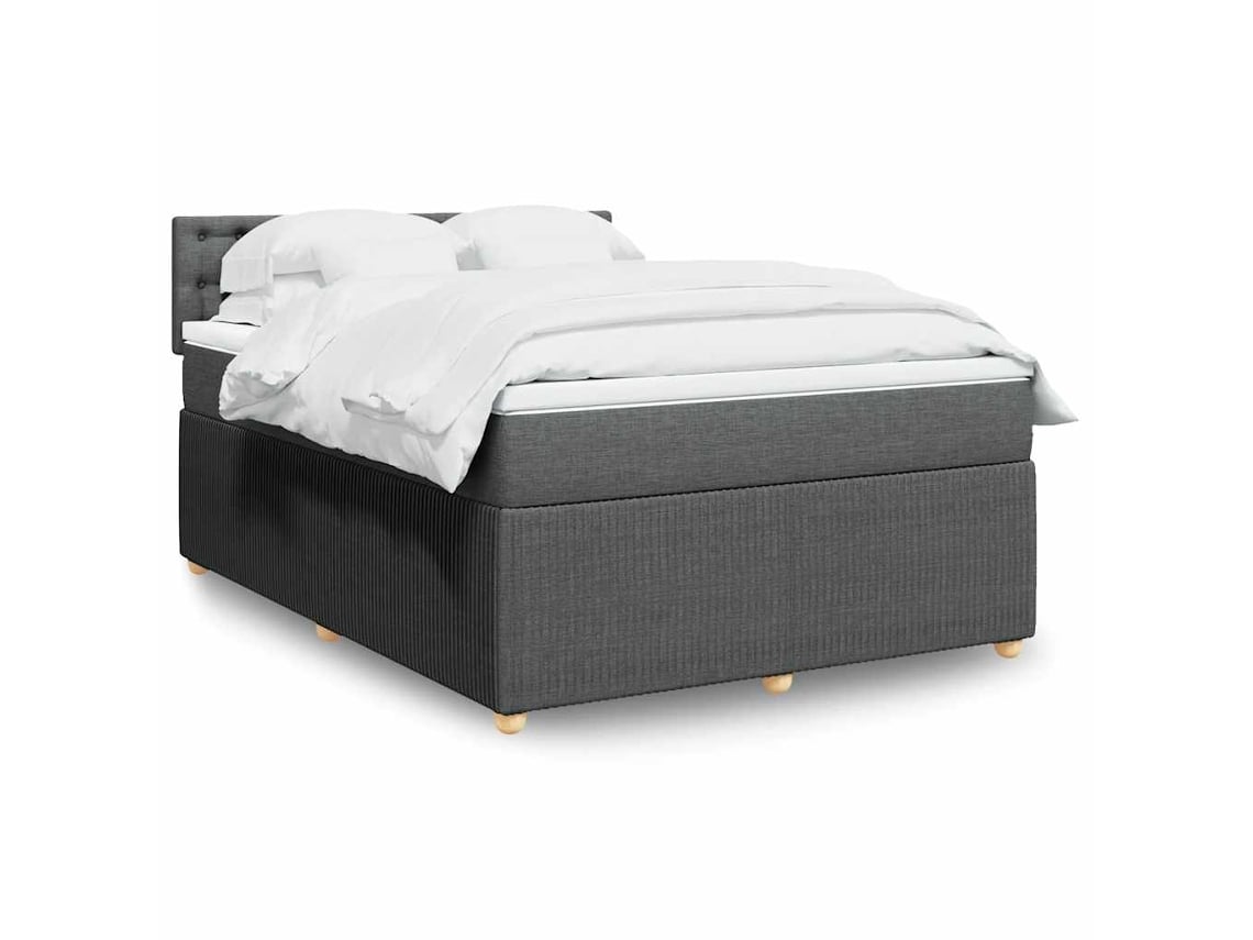 Cama Box Spring Con Colchón Tela Gris Oscuro 140x190 Cm