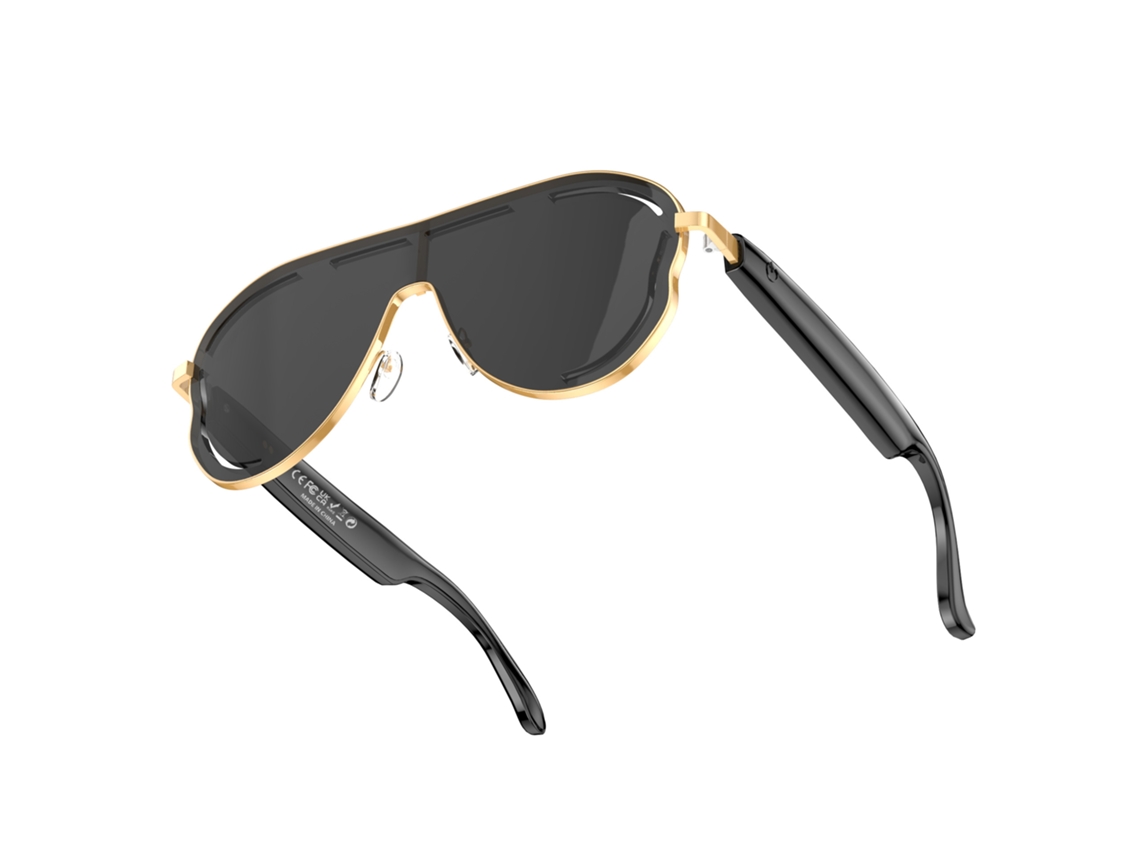 Gafas inteligentes Chrui A17 con videollamadas, traducción por IA y audio Bluetooth (negro dorado)