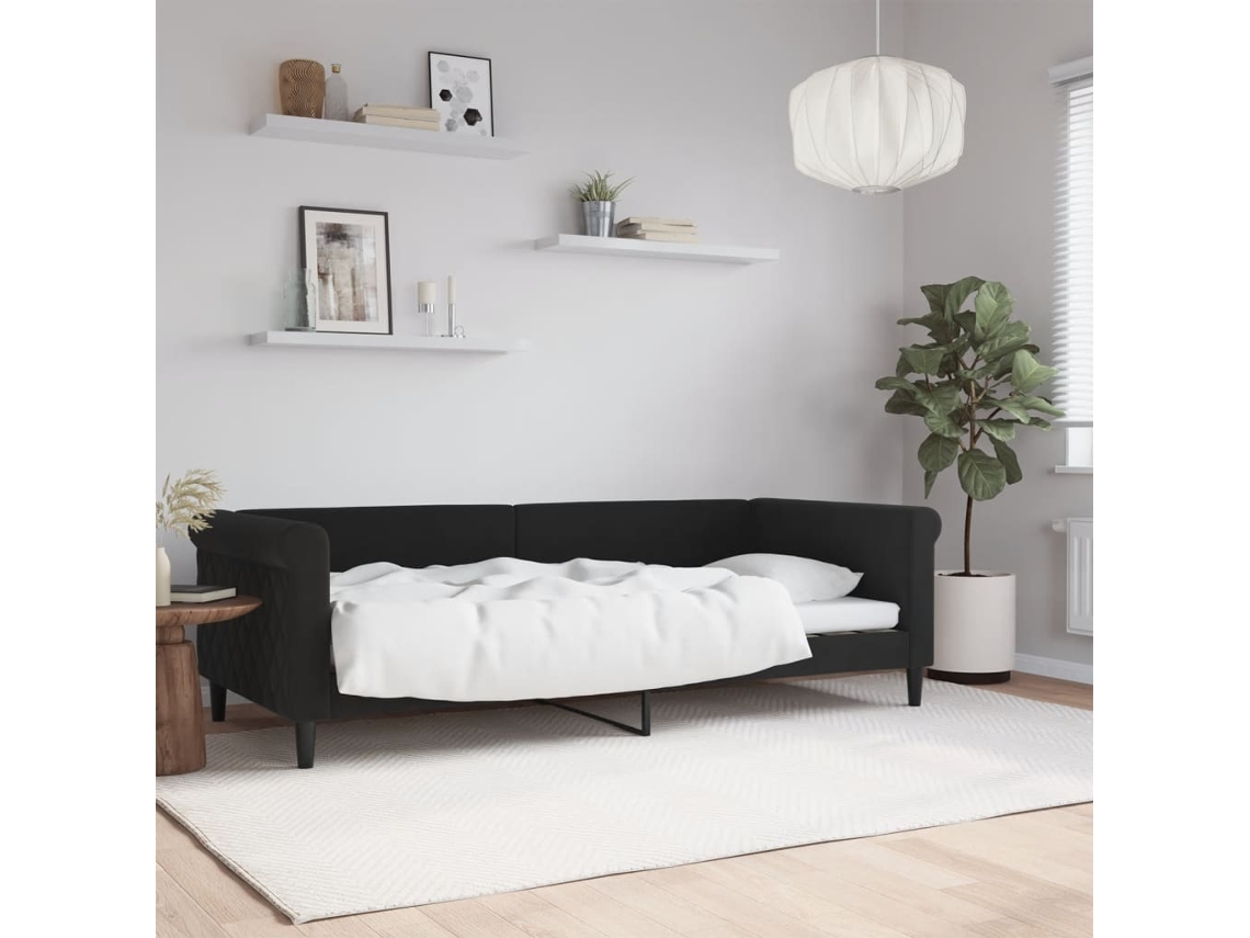 Sofá Cama Sin Colchón Terciopelo Negro 90x200 Cm