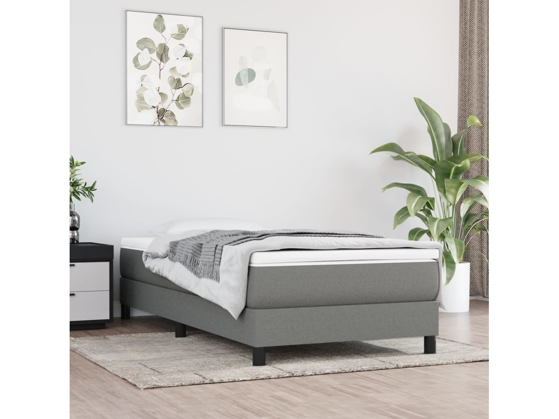 Cama con Colchón de Muelles y Cabecero Tecido Gris-oscuro (100x200 cm)