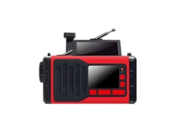 Radio de manivela con energía solar YIZHOOD con linterna multifunción roja de 5000 mAh.