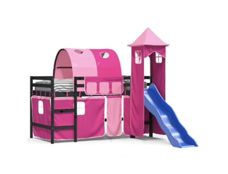 Cama alta para niños VIDAXL con torre madera pino rosa (90x200 cm)