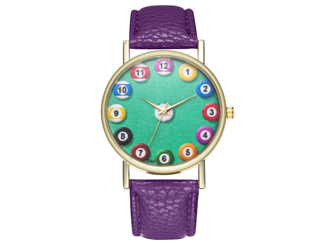 Reloj De Pulsera De Cuarzo De Moda Con Correa De Cuero, Esfera De Billar, Unisex, Morado.