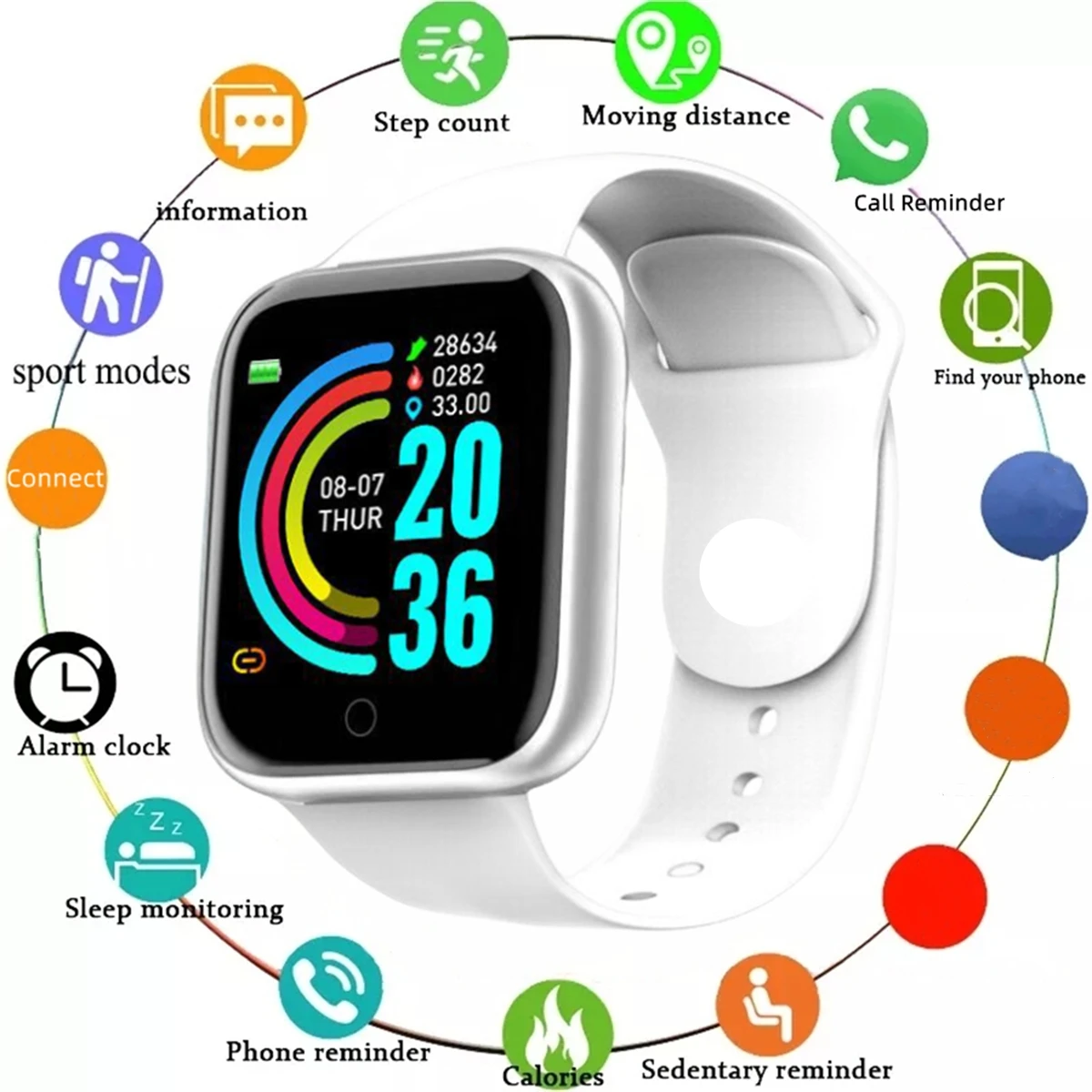 Y68 Blancopulsera De Seguimiento De Actividad Física Con Reloj Electrónico Para Android E Ios