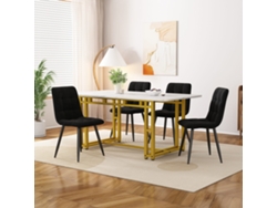 Conjunto de mesa de comedor de 120x70 cm y 4 sillas en terciopelo negro con patas de metal dorado.