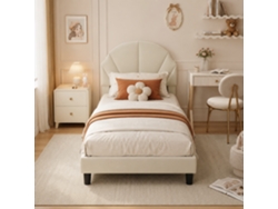 Cama Infantil Princesa 90x190 Cm Con Cabecero En Forma De Concha, Cama Individual Infantil Terciopelo, Cabecero Regulable En Altura, Color Beige