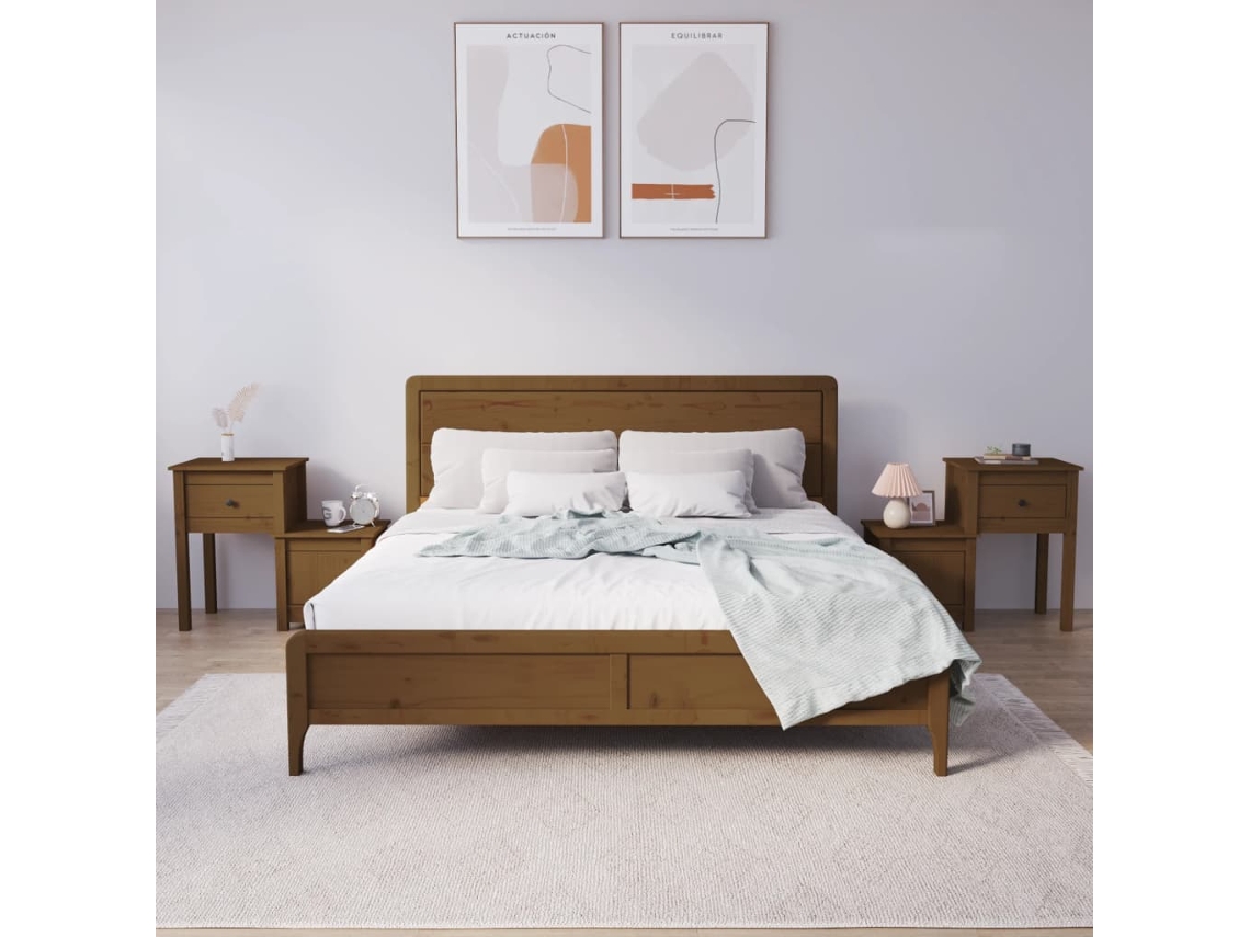 Mesitas de Noche LOVELY HOME Mesinha 2 Pcs 79,5X38X65,5 Cm Pinho Castanho Mel