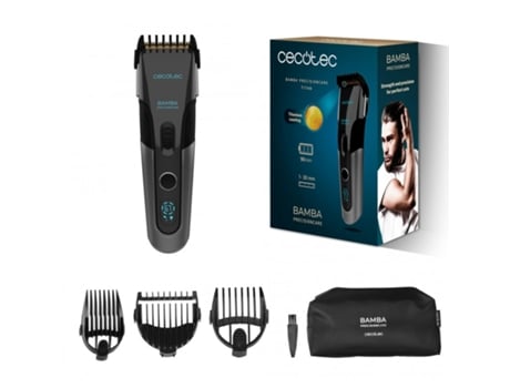 CECOTEC Cortapelos Bamba PrecisionCare Titan. Cuchilla con recubrimiento de titanio, Autonomía 90 min, Hasta 30 mm, Inalámbrico, 3 peines guía, Pan...