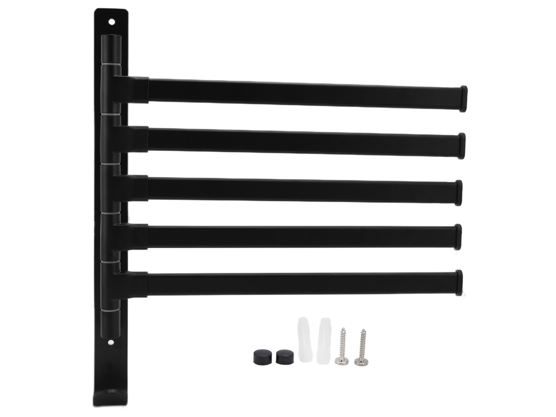 Toallero de aluminio con 5 barras giratorias para baño y cocina - Negro