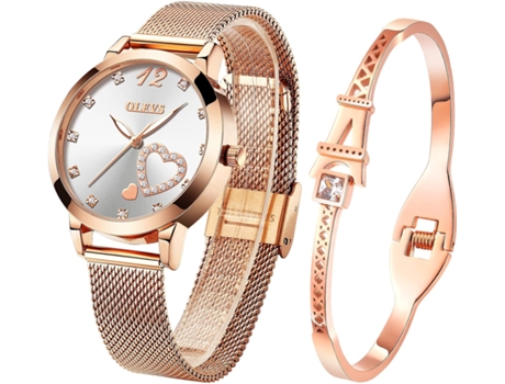 VEANXIN Conjunto de Reloj para Mujer, Simple, Cuarzo de Oro Rosa, Resistente al Agua(oro rosa)