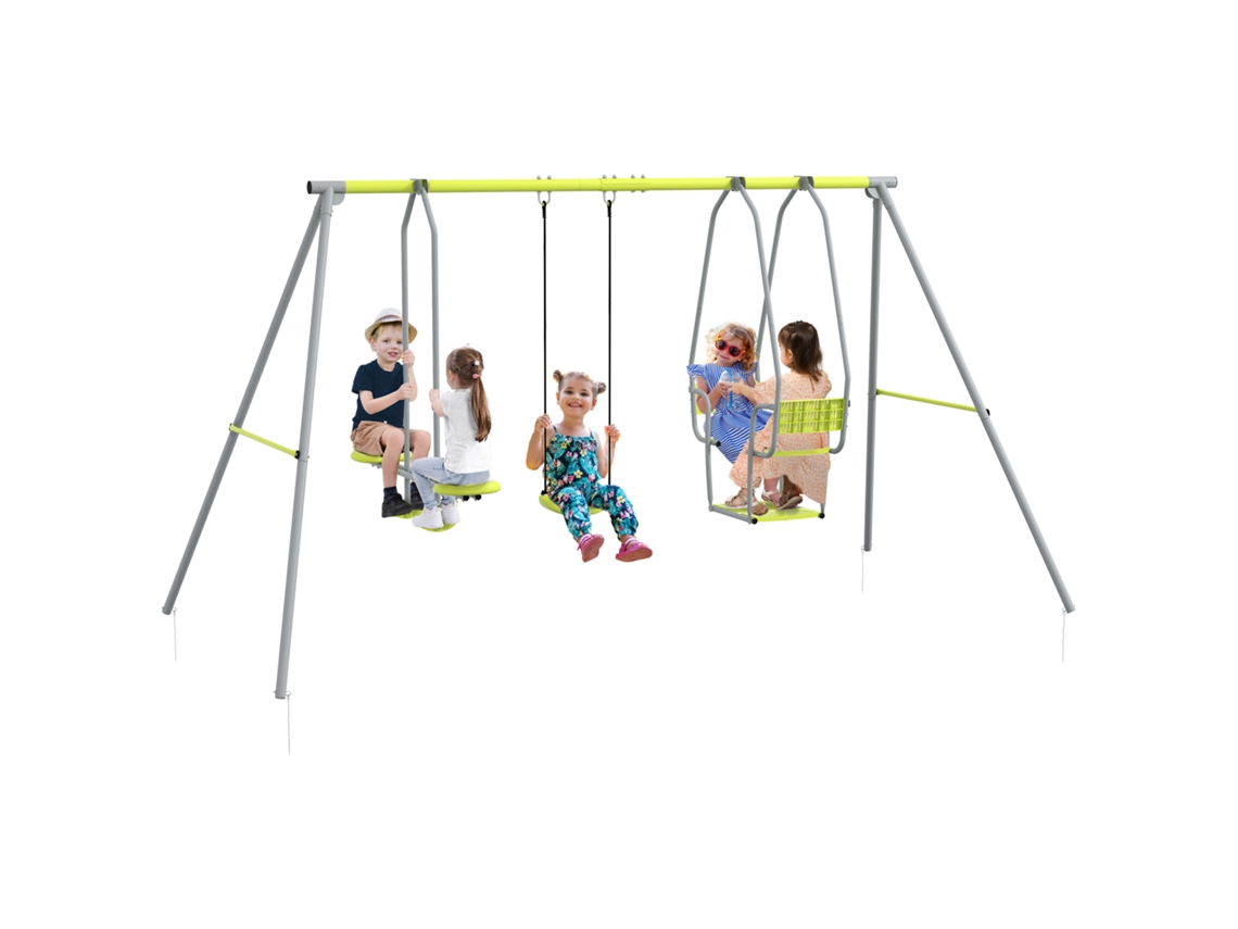 Columpio Infantil 3 En 1 2 Asientos Carga 225kg Verde