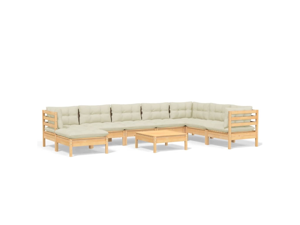 Maison Exclusive - Muebles De Jardín 9 Pzas Y Cojines Madera Maciza De Pino Crema