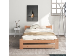 Cama individual de madera maciza de 90x200 cm con cabecero y somier de láminas naturales Mobrio