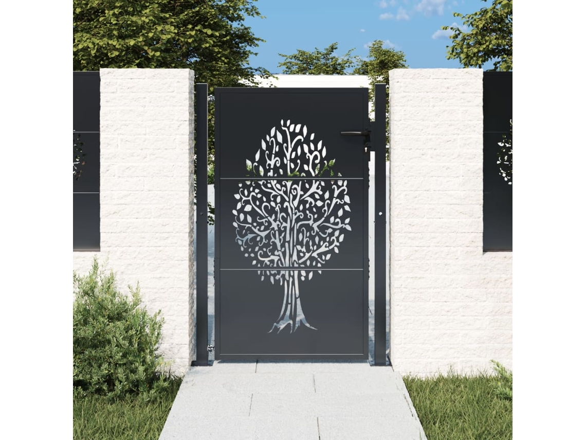 Puerta de jardín de acero de 105 x 155 cm, diseño de árbol, color antracita, WSD898279 Lovely Home