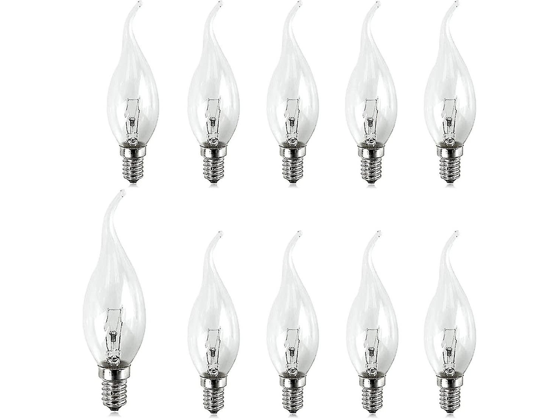 Rebe-10 Bombillas De Velas Tornillo Pequeñas 25w E14 240v Punta De Llama Claro Vida Útil 5000h A++-e Para Lámparas Punta Curvada 25w