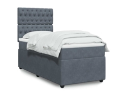 Cama box spring con colchón terciopelo gris oscuro 90x200 cm