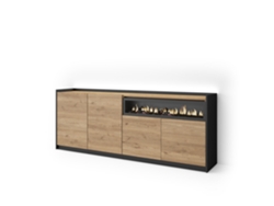 Aparador Para Salón, 207x37x80cm, 4 Puertas, Chimenea Eléctrica, Led, Roble Y Negro