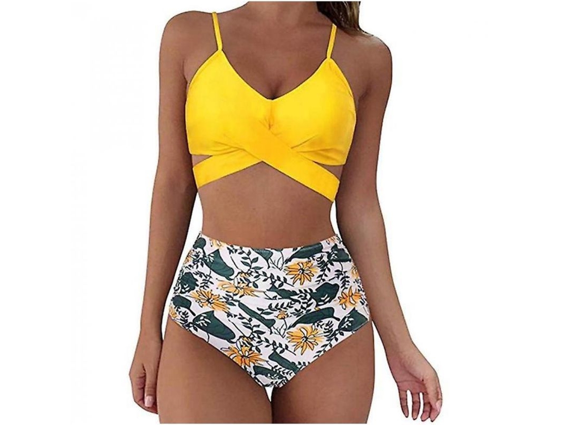 2026-traje De Baño De Dos Piezas De Bikini Leopardo De Cintura Alta Para Mujer Udv M Amarillo