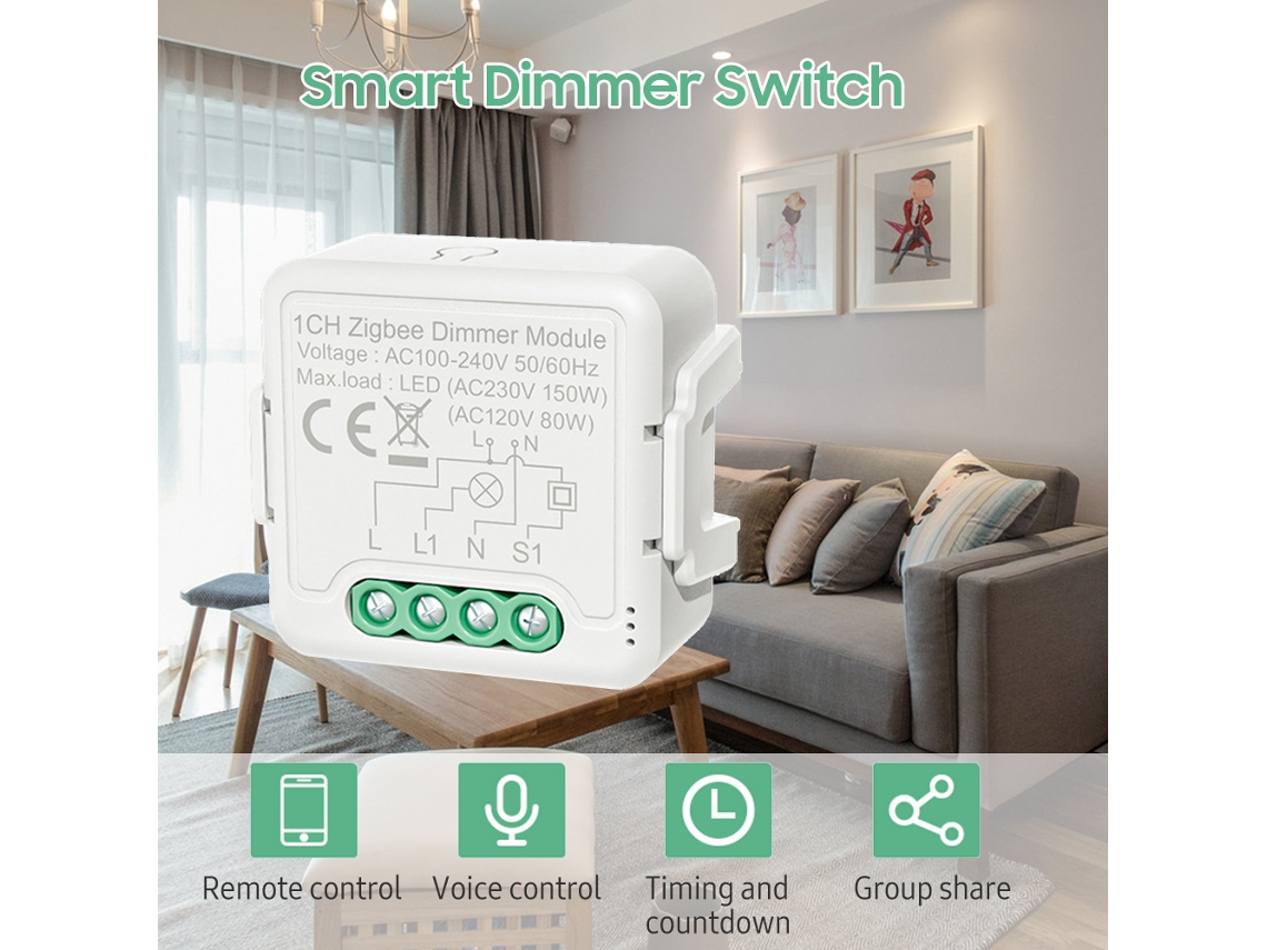 Módulo Interruptor Regulador De Intensidad Inteligente Zigbee Con Control Por Voz Y Temporizador Mediante Aplicación, Compatible Con Alexa.