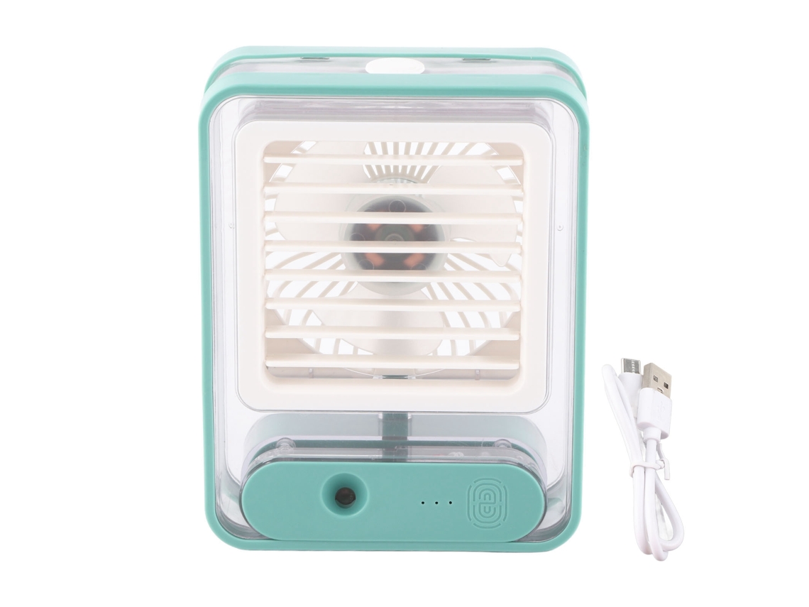 Ventilador De Escritorio Recargable De 3 Velocidades Con Luz Nocturna, Usb, Portátil, Verde.