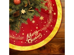 Falda de árbol de Navidad de felpa roja y dorada de 48 pulgadas con copos de nieve para fiestas navideñas, decoración para interiores y exteriores