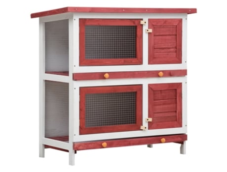 vidaXL Jaula conejera con 4 puertas madera rojo