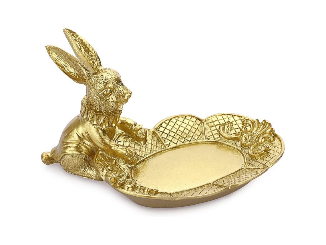 Bandeja De Anillos Con Estatua De Conejo Sentado En Oro Para Joyas Y Decoración