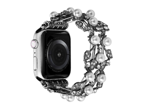 Correa de reloj inteligente de metal con cuentas de cuatro hojas para Apple Watch 4 44 mm (negro)