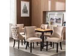 Juego de 6 sillas góndola de terciopelo con patas de madera maciza, estilo beige
