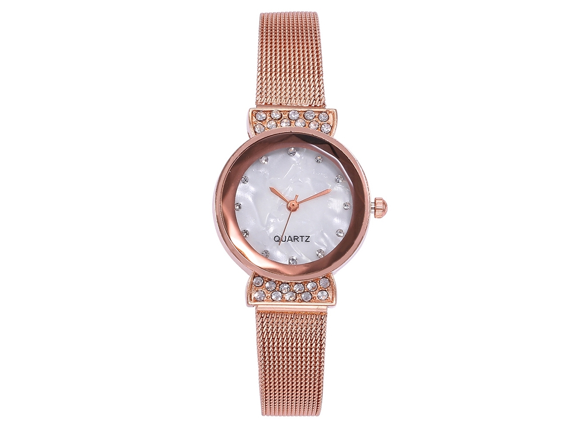 Elegante Reloj Vansvar Para Mujer Con Pedrería, Correa De Malla Fina, Esfera Redonda Y Movimiento De Cuarzo.