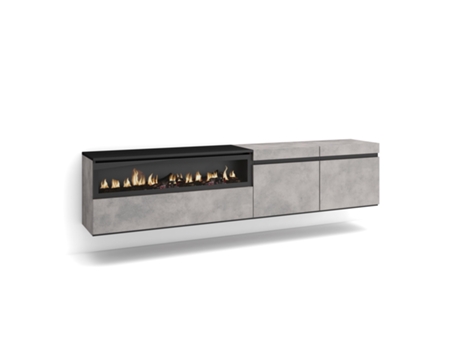 Mueble TV Televisión 200x45x35cm Para TV hasta 80 Chimenea eléctrica Colgado Suspendido Cemento